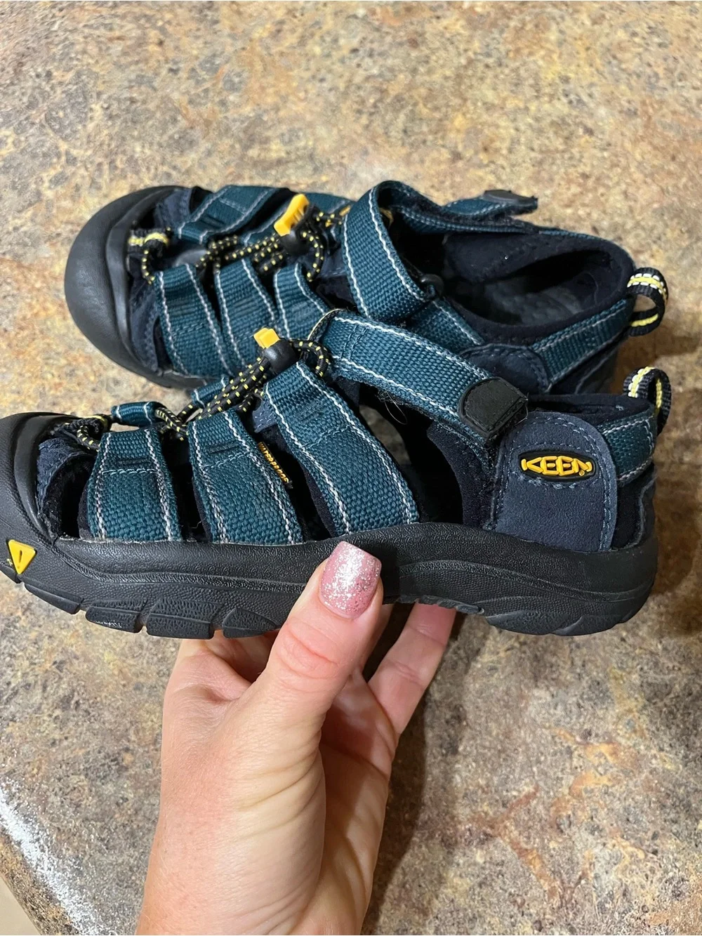 KEEN Newport H2 Little Kids Size 12 Navy Blue Yellow Waterproof Hiking Sandals